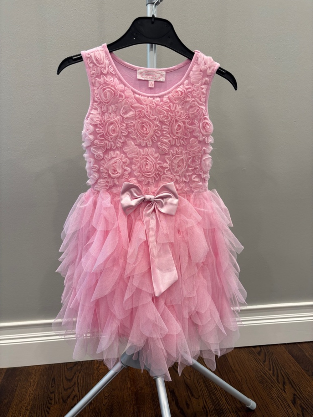 Popatu Toddler Girl Pink Rosette Tulle Party Dress with Satin Bow, size 3-4